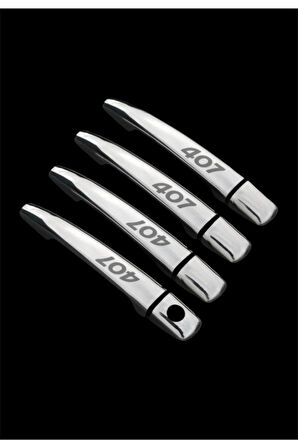 Peugeot 407 2004-2010 Model Arası Yazılı Krom Kapı Kolu 4 Kapı 8 Parça Paslanmaz Çelık