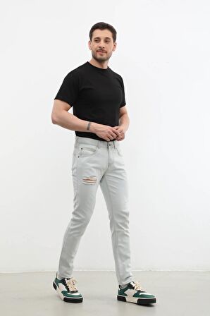 Erkek Yırtık Detaylı Slim Fit Jean Pantolon