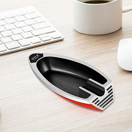 PQ Kırmızı Siyah Gümüş Şeritli Tekli Puro Küllüğü