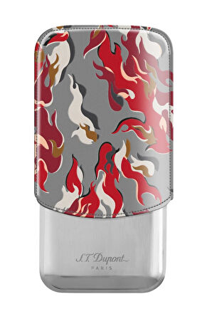 S.T. Dupont Kamuflaj Desenli Kırmızı Üçlü Deri Puro Kılıfı 183451