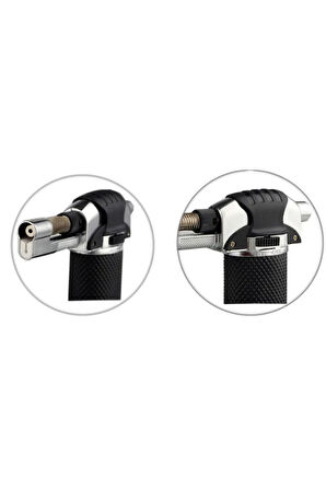 PremiumQuality Tek Torch Pürmüz Siyah Gümüş Metal Masa Tipi Puro Çakmağı