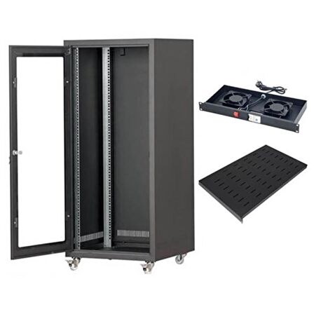 SETRACK 19'' 16U 600X600 TEKERLEKLİ RACK KABİNET+FAN+SABİT RAF