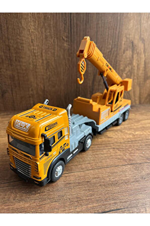 Işıklı Sesli Vinç Tır  İnşaat Aracı Metal Başlıklı Oyuncak Vinç Tır  32Cm