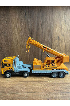 Işıklı Sesli Vinç Tır  İnşaat Aracı Metal Başlıklı Oyuncak Vinç Tır  32Cm