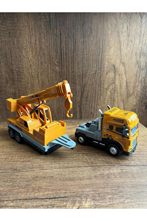 Işıklı Sesli Vinç Tır  İnşaat Aracı Metal Başlıklı Oyuncak Vinç Tır  32Cm