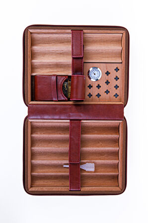 Cohiba XL Kiremit Dahili Çakmak Deri Puro Taşıma Çantası & Seyahat Humidoru
