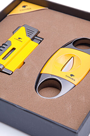 Cohiba Çakmak Kesici İkili Sarı - Siyah Puro Seti