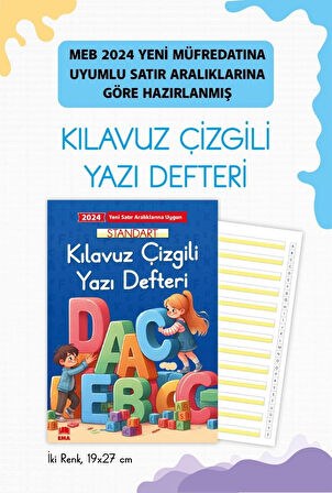 2024 Yeni Satır Aralıklarına Uygun Standart Klavuz Çizgili Güzel Yazı Defteri 2 Adet A4 Boyutlu MAVİ