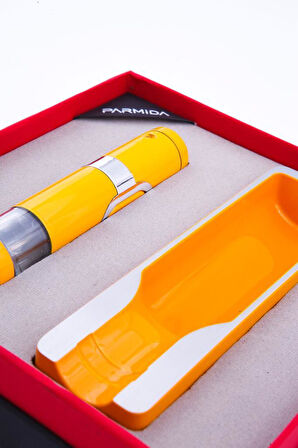 Parmida Tek Torch Çakmak Tekli Küllük İkili Sarı Puro Seti