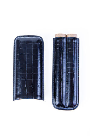 Cohiba Siyah Timsah Desenli İkili Deri Puro Kılıfı