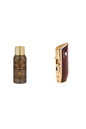 Cohiba Bordo Üç Torch Çakmak ve Bodega Premium Gazli Bütan Gaz 100ml Seti