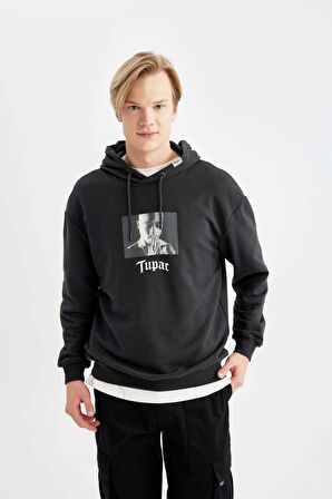 DeFacto Tupac Shakur Boxy Fit Kapüşonlu Sweatshirt B5520AX24SPAR204