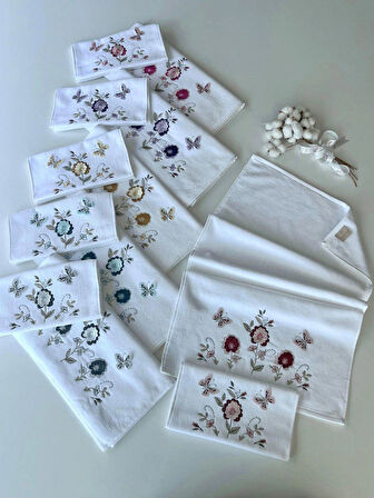 SARRA KADİFE 3D NAKIŞLI ANALI KIZLI 2'Lİ TAKIM - AKASYA GRİ