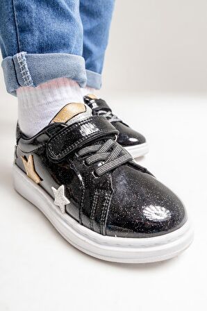 mnpc Kız Çocuk Siyah Simli Rugan Deri Anatomik Günlük Ayakkabı