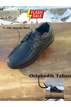 Erkek Kışlık Kundura Hakiki Deri  Kauççuk Taban Otobetik ve Bağcıklı
