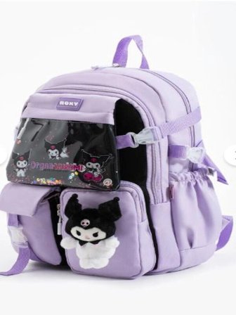 TRG POLO Lila Renk Kuromi Kawaii Kore Tarzı Aksesuarlı Çok Bölmeli Çocuk Okul Çantası