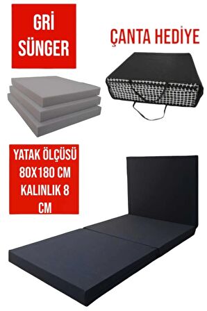 Katlanır Yer Yatağı-sünger Yatak-minder Yatak- 80x180cm Kalınlık 8cm -antrasit Keten