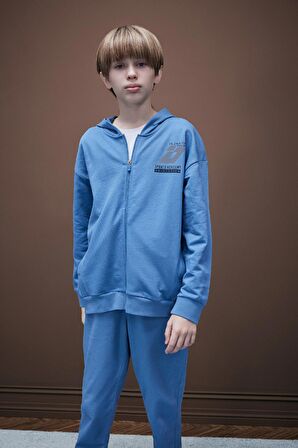 DeFacto Erkek Çocuk Baskılı Kapüşonlu Fermuarlı Sweatshirt D8536A825SPIN195