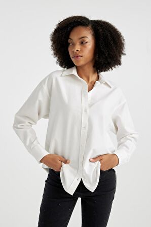 DeFacto Oversize Geniş Kalıp Oxford Uzun Kollu Gömlek V2439AZ24SPWT32