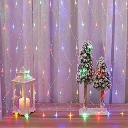 Evyora® 1x2 Metre Dekoratif File Ağ Perde 192 LED 8 Animasyonlu Farklı Işık Modu RGB Fişli