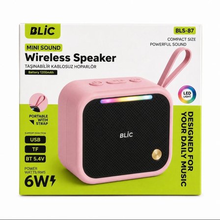 Blic BLS-87 Taşınabilir Hoparlör Pembe 6 W Bluetooth 5.4 LED Işıklı Askılı