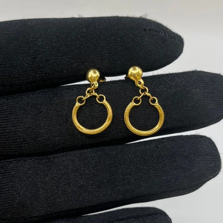 H Harfi Halka Harf Vidalı Sallantılı Zincirli Altın Çocuk Küpesi 22 Ayar 1.49 Gram Hediye - 09CK061