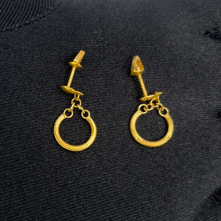H Harfi Halka Harf Vidalı Sallantılı Zincirli Altın Çocuk Küpesi 22 Ayar 1.49 Gram Hediye - 09CK061