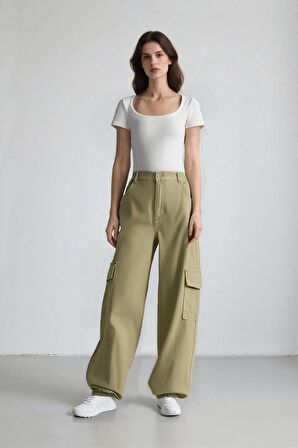 DeFacto Coool Jogger Pantolon Gabardin Kumaş Normal Bel Basic Düz Kargo Cepli B0454AX24SPKH461