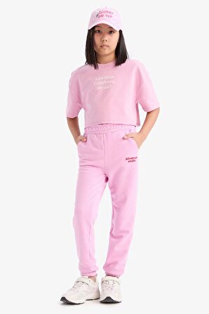 DeFacto Kız Çocuk Beli Paçası Lastikli Baskılı Jogger Eşofman Altı D9689A825SPPN444