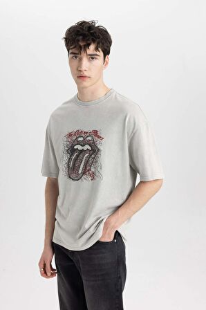 DeFacto Rolling Stones Comfort Regular Fit Rahat Kalıp Bisiklet Yaka Kısa Kollu Tişört B5524AX24SPGR91