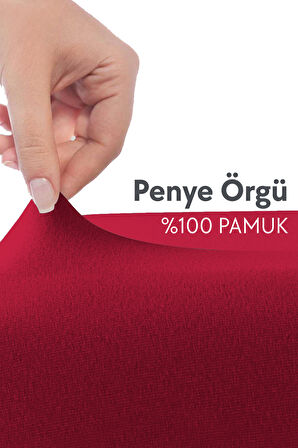 Calmera Home Çift Kişilik %100 Pamuk Penye Lastikli Çarşaf - Battal King Size - 180 x 200 cm Kırmızı