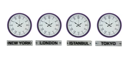 Mor 36 Cm 4 lü Tabelalı Dünya Saatleri Seti iegxx
