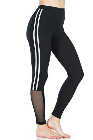 Şeritli Transparan Detaylı Kadın Tayt 0602