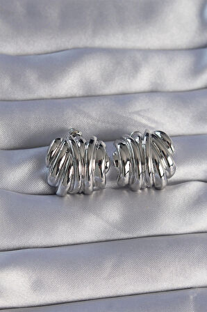 Dodes Dodes Pirinç Gümüş Renk Tırtıklı Bombe Model Küpe TG27BKP9088