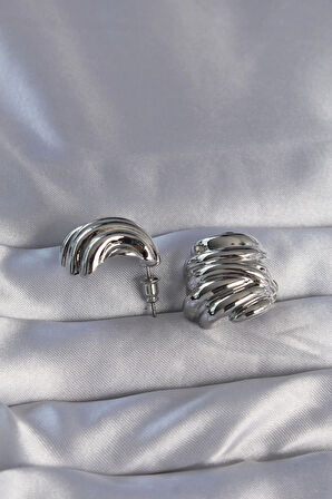 Dodes Dodes Pirinç Gümüş Renk Tırtıklı Bombe Model Küpe TG27BKP9088