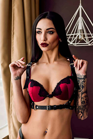 Sırtı Zincir Detaylı Şık Deri Harness - Brf215