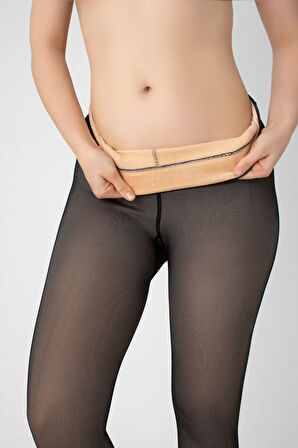 Kadın Peluş Tayt Yüksek Bel Kışlık Termal Kadın Külotlu Çorap Ten Rengi Görünümlü