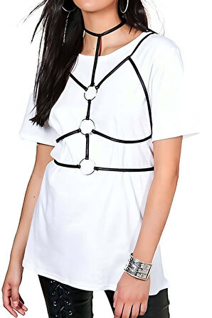 Halka Detaylı Şık Deri Harness - Brf184