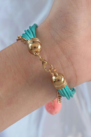 Dodes Dodes Turkuaz Renk Kar Tanesi Figür Zincir Detay İpli Çoklu Bileklik TG27BB6346