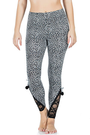 Dantel Paça Leopar Kadın Tayt 436