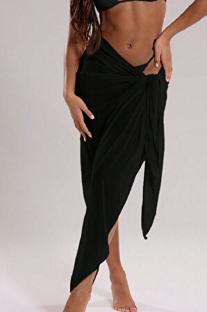 Kadın Siyah Bodrum Stili Bağlama Detaylı 150x75 Pareo