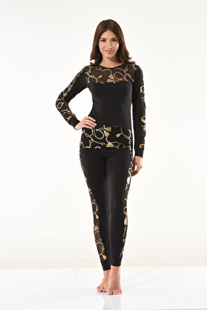 Varaklı Transparan Detaylı Tayt Takım 1130