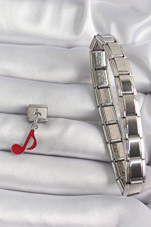 Dodes Dodes 316L Çelik Gümüş Renk Kırmızı Nota Model Nomination Charm TG27BC1180