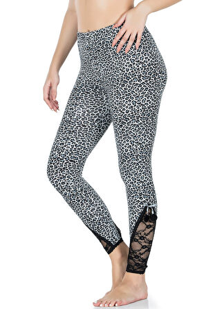 Dantel Paça Leopar Kadın Tayt 436