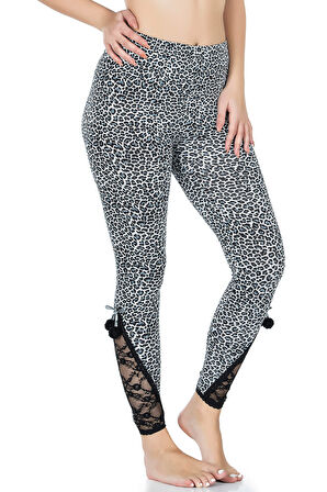 Dantel Paça Leopar Kadın Tayt 436