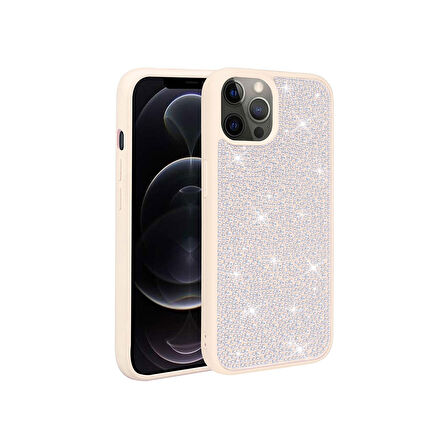 Teleplus Apple iPhone 14 Pro Max Kılıf Diamond Parlak Taşlı Ston Kapak Silikon Beyaz