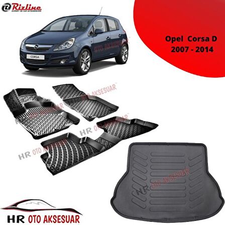 Rizline Hroto Rizline Opel Corsa D 2007 - 2014 3D Havuzlu Paspas + Bagaj Havuzu