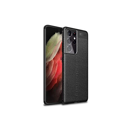 Teleplus Samsung Galaxy S21 Ultra 5g Kılıf Niss Silikon Deri Görünümlü Siyah