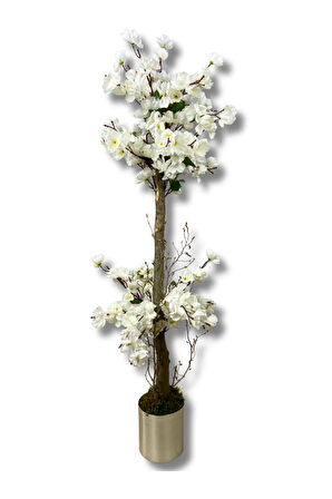 Beyaz Bahar dalı 100 cm 12x12 Metal Saksı