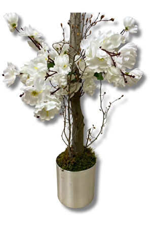 Beyaz Bahar dalı 100 cm 12x12 Metal Saksı